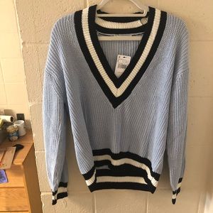 NWT MANGO V-Neck Striped Sweater